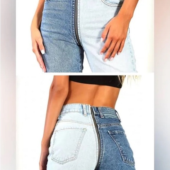 REVICE Two-Tone Denim Straight Leg Jeans - Picture 2 of 4